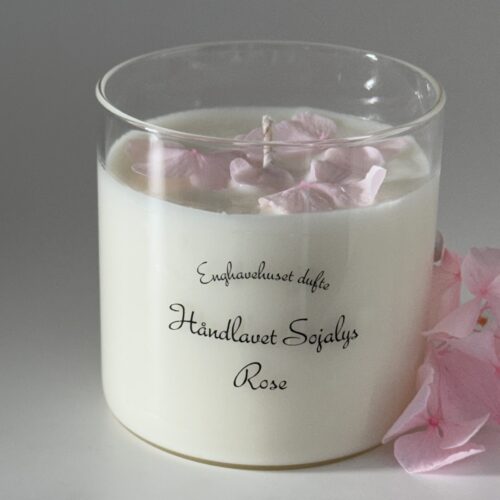 Duftlys med rose duft og lyserøde hortensia