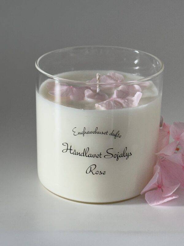 Duftlys med rose duft og lyserøde hortensia