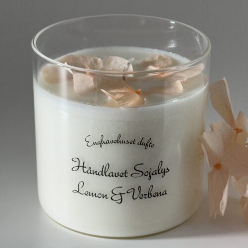Duftlys lemon & verbena  med fersken hortensia