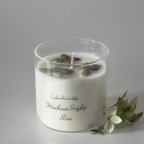 Duftlys rose med grøn/lyserøde hortensia