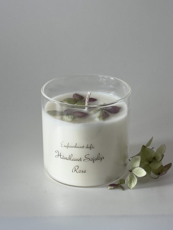 Duftlys rose med grøn/lyserøde hortensia