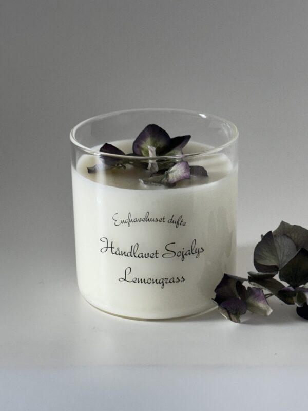 Duftlys Lemongrass med grøn/lilla hortensia