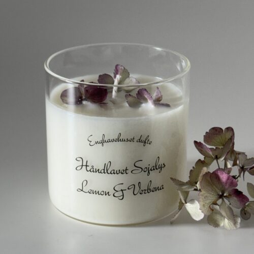 Duftlys lemon & verbena med rosa/grønne hortensia