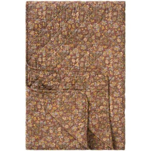 Quilt støvet bordeaux m/blå, gule og grønne blomster